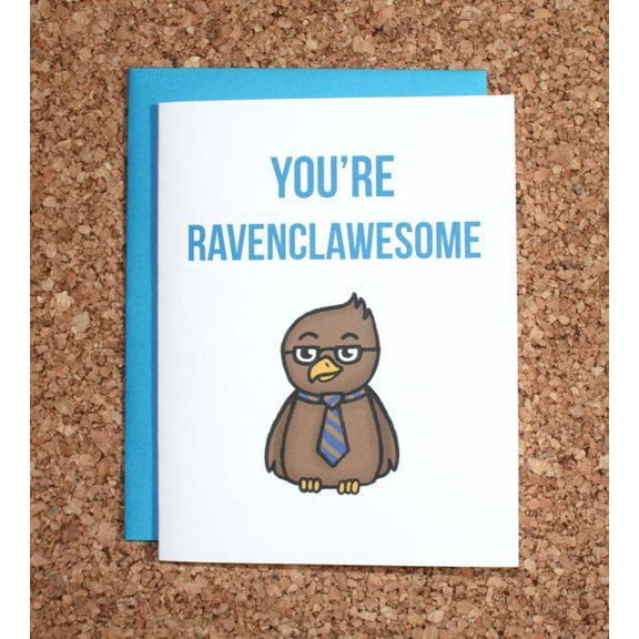 You're Ravenclawesome Card – Funny Greeting Card for Harry Potter Fans – Adorable Owl Design – Blank Inside with Envelope – Perfect for Any Occasion