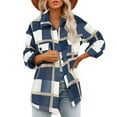 thumbnail image 2 of Tiqkatyck Womens Flannel Shirt, Women's Brushed Plaid Shirts Long Sleeve Flannel Lapel Button Down Pocketed Shacket Jacket Coats Shacket Long Sleeve Shirts for Women Plaid Shirts for Women Blue L, 2 of 6