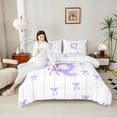 thumbnail image 4 of Castle Fairy Teens Boys Girls Bowknot Personalized Initial Q 3 Pieces Queen Comforter Set,Purple Geometric Stripes Ultra Soft Bedding Sets,Dreamy Princess Bedding Comforter Set, 4 of 8