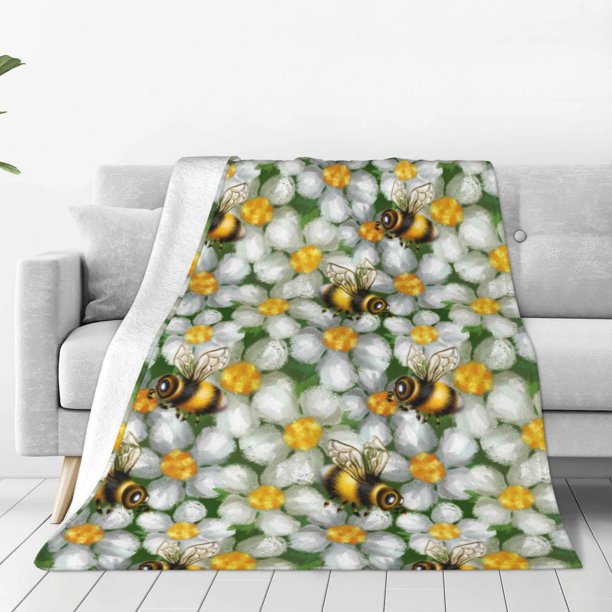 Balery Bees and Flower Manta de Felpa Suave y Acogedora – Cobija de Franela Aterciopelada para Cama, Lavable y Cálida para Sofá, Mascotas, Transpirable-40"x30"