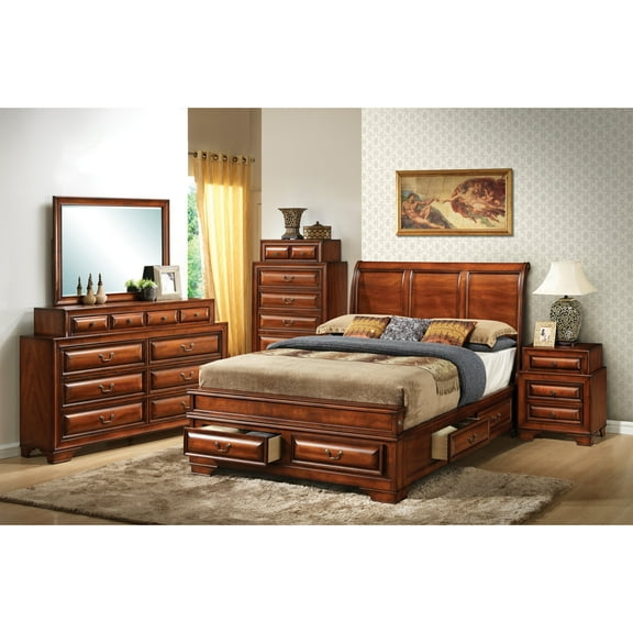Contemporary Home Living Wooden Sleigh Full Panel Bed with Storage Drawers - 87" - Brown