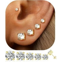 5 Pairs 14K Gold Plated Stud Earrings for Women, Hypoallergenic Earring Sets for Multiple Piercing, Premium Cubic Zirconia Studs Earrings for Women Gold-A