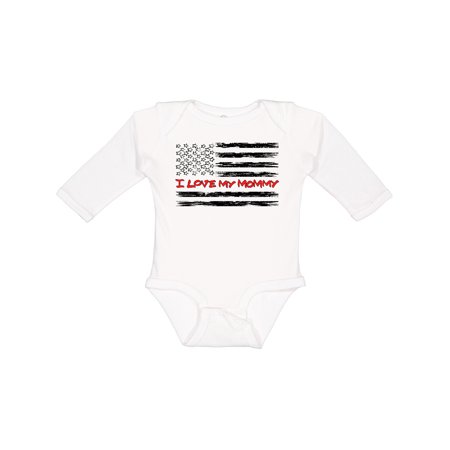 

Inktastic I Love My Mommy- FireFighter and Distressed Flag Gift Baby Boy or Baby Girl Long Sleeve Bodysuit