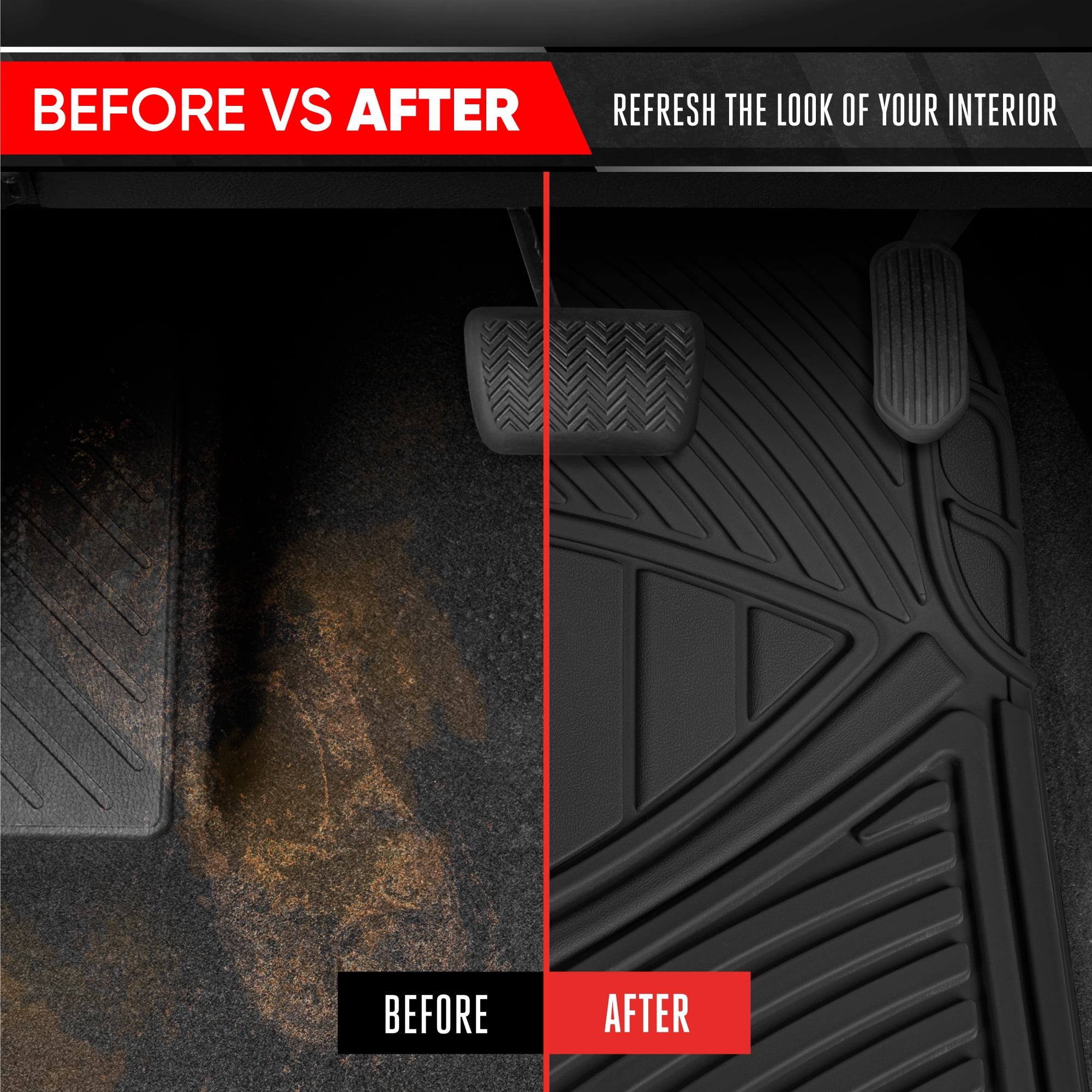 Motor Trend 3-Row Heavy Duty Rubber Floor Mats & Liners for Car SUV Van, Front 2nd & 3rd Row Durable Polymerized Latex Full Interior Protection, Extra-High Ridgeline Design, Black