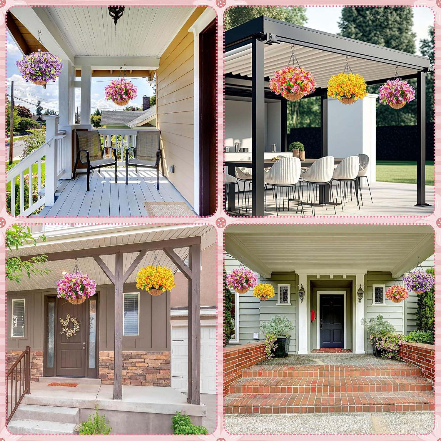 4 Pack Artificial Hanging Flowers in Basket Artificial Daisy Arrangement with 12 Inch Coconut Lining Realistic Artificial Hanging Plants for Outdoor Indoor Patio Lawn Garden Porch Decor
