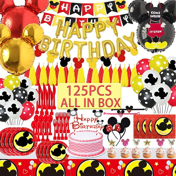 Mickey Mouse Fournitures et décorations de fête d’anniversaire Mickey Mouse  Party Supplies sert 8 invités avec des plaques de bannière ballons