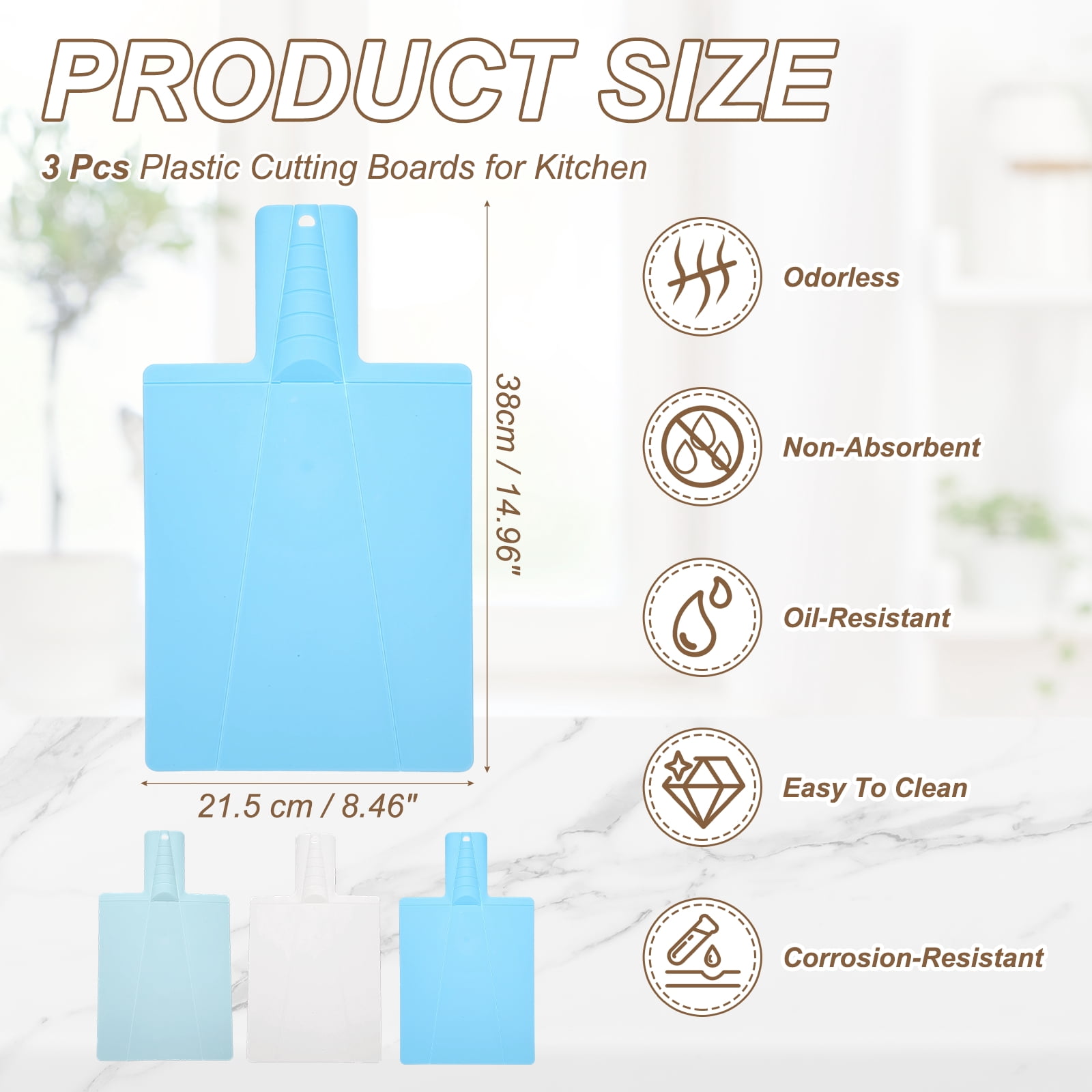 Uxcell 3 Pcs Foldable Cutting Board, 15" x 8.5" Plastic Folding Cutting Board Chopping Mat Non-Slip for Cooking Camping, White/Light Blue/Sky Blue