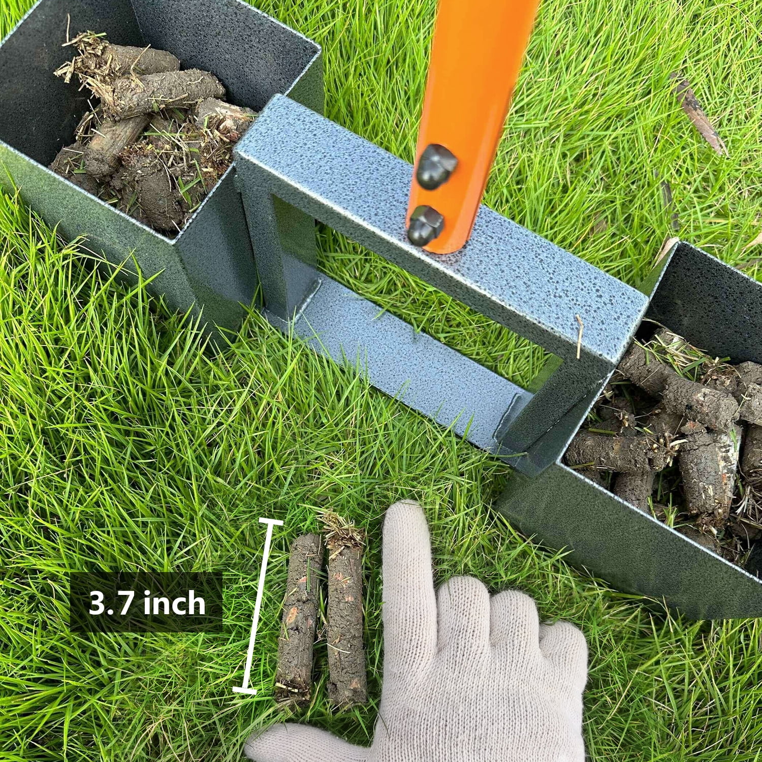 K.D STONEDGE Manual Lawn Coring Aerator Tool Pulling Plugs Collect Box Compacted Soil Improve Garden Yard Loosening Grass Aeration, 4 Replaceable Tines