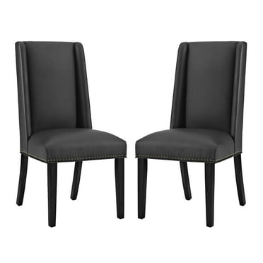 Modern Contemporary Urban Design Dining Kitchen Room Side Chair, Set of Two, Faux Vinyl Leather, Black