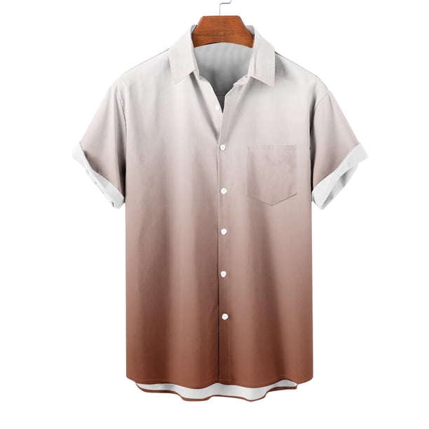 Blusa y camisa de manga corta con cuello vuelto para hombre, blusa informal de moda con cuello vuelto, estampado degradado, camisa de manga corta con botones, blusa de poliéster para hombre