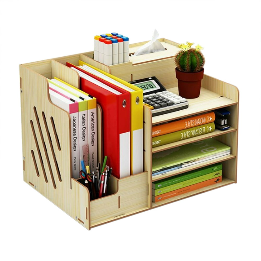 Wooden Desktop Organizer Light Weight Office Supplies Books Holder