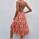 thumbnail image 3 of Vestido con cuello halter para mujer, elegante, a la moda, con cintura elástica, vestido sin espalda con estampado floral, rojo L, 3 of 9