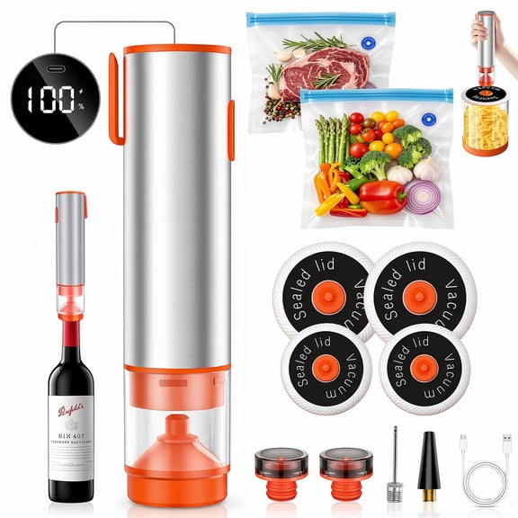 Okjoy Vacuum Sealer for Food,Powerful Handheld Vacuum Sealer Machine with Reusable Vacuum Bags,Mason jar and Red wine lid