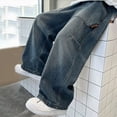 thumbnail image 6 of TOWED22 Boys Baggy Jeans Casual Baggy Straight Leg Denim Sweatpants Elastic Waist Loose Wide Leg Jean Pants with Pocket(Blue,12-14 Y), 6 of 7