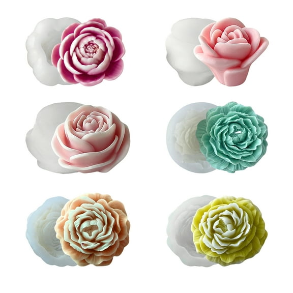 6PCS Rose Tulip Peony Flower Silicone Soap Molds 3D Resin Candle Molds Flower Fondant Silicone Mold for Handmade Cake Decoration Cupcake Jelly Candy Chocolate Epoxy Casting Resin Craft