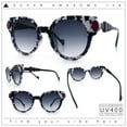 thumbnail image 2 of Womens Ornate Fancy Thick Mod Plastic Round Horn Fashion Sunglasses White Marble - Smoke, 2 of 8