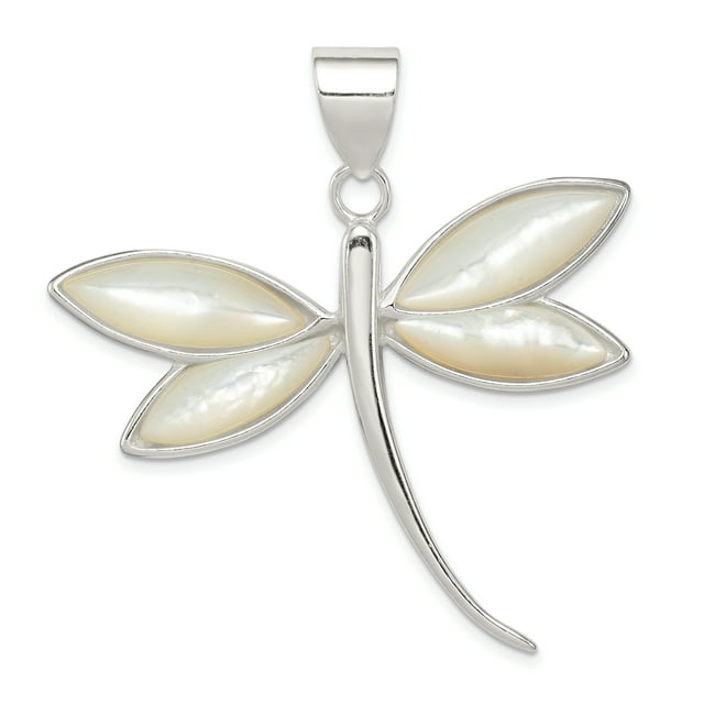 Pendentif en Forme de Libellule Coquillage Blanc en Argent Sterling 925
