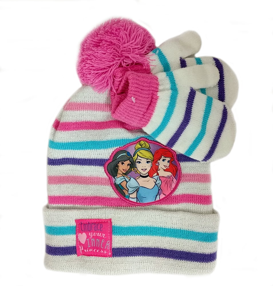 Age 2-4 Pink Disney Toddler Girls Princess Hat and Mittens Cold Weather Set 