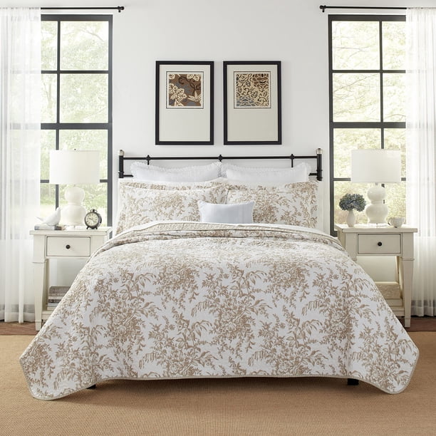 Juego de Colcha Laura Ashley Bedford Mocha Twin 100% Algodón