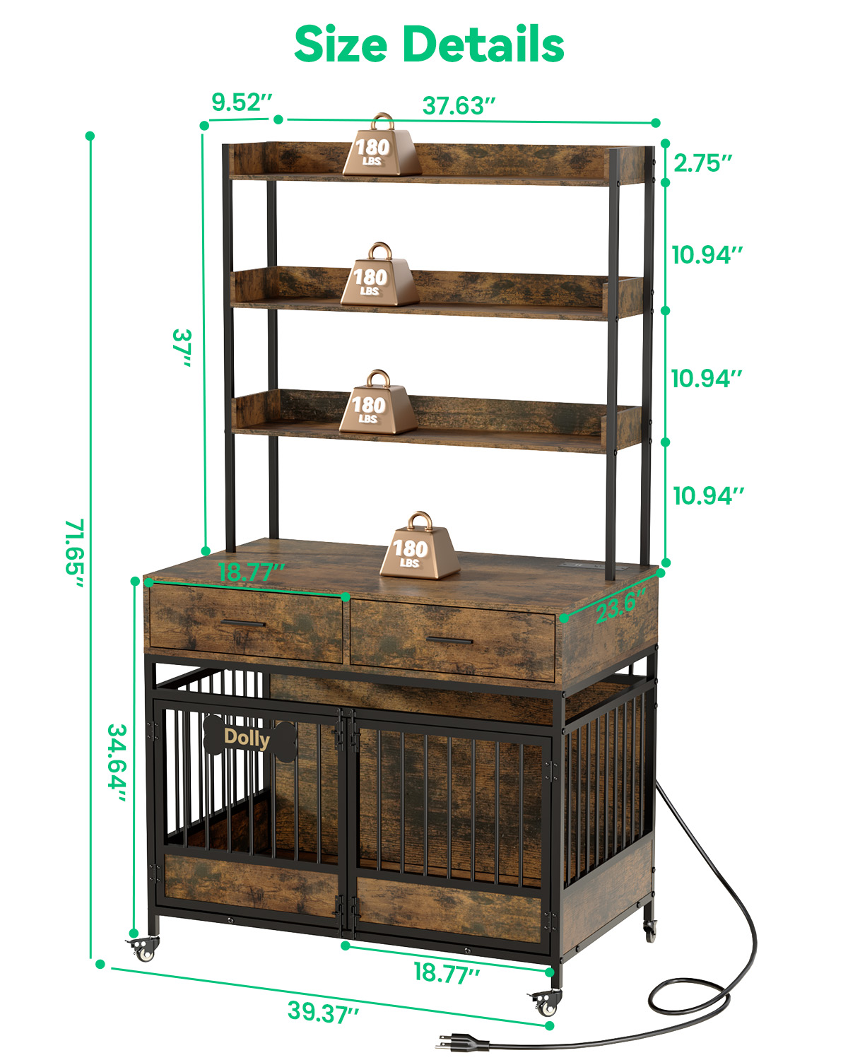 Behost 39-Inch Dog Crate Furniture with LED Light and Storage photo 7