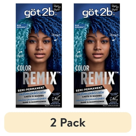 (2 pack) Got2b Color Remix, Customizable Semi-Permanent Hair Color, 095 Blue Euphoria, 1 Application