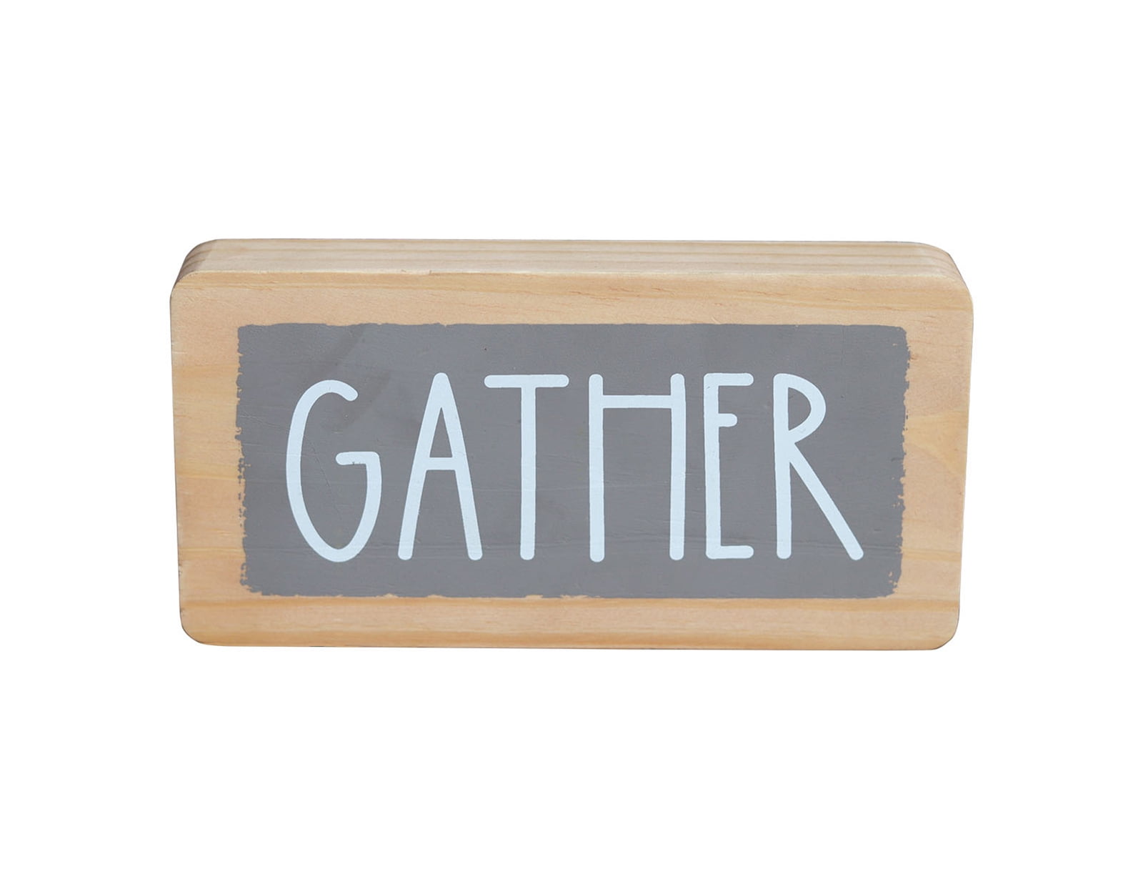 Parisloft Gather Wood Block Sign,Modern Farmhouse Tabletop Decor, Gray & Natural Wood & White