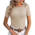 thumbnail image 1 of AherBiu Crop Tops for Women Crew Neck Short Sleeve Slim Ribble Knit Blouse Going out Tops for Women, 1 of 3