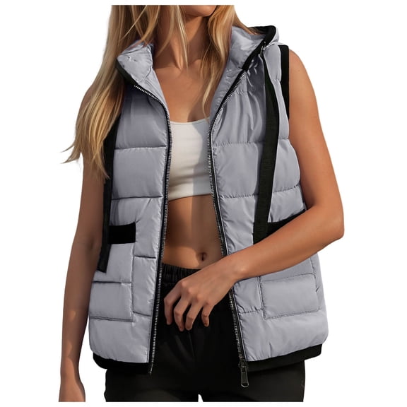 larppty Womens Puffer Vest Sleeveless Casual Loose Fit Winter Warm Lightweight Stand Collar Down Jacket Coats Outwear (Grey, XXL)