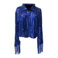 thumbnail image 5 of Sequin Fringe Jacket Long Sleeve Glitter Lapel Coat Open Front Cardigan for Vacation Music Festivals Casual Nightclub Parties blue, 5 of 7