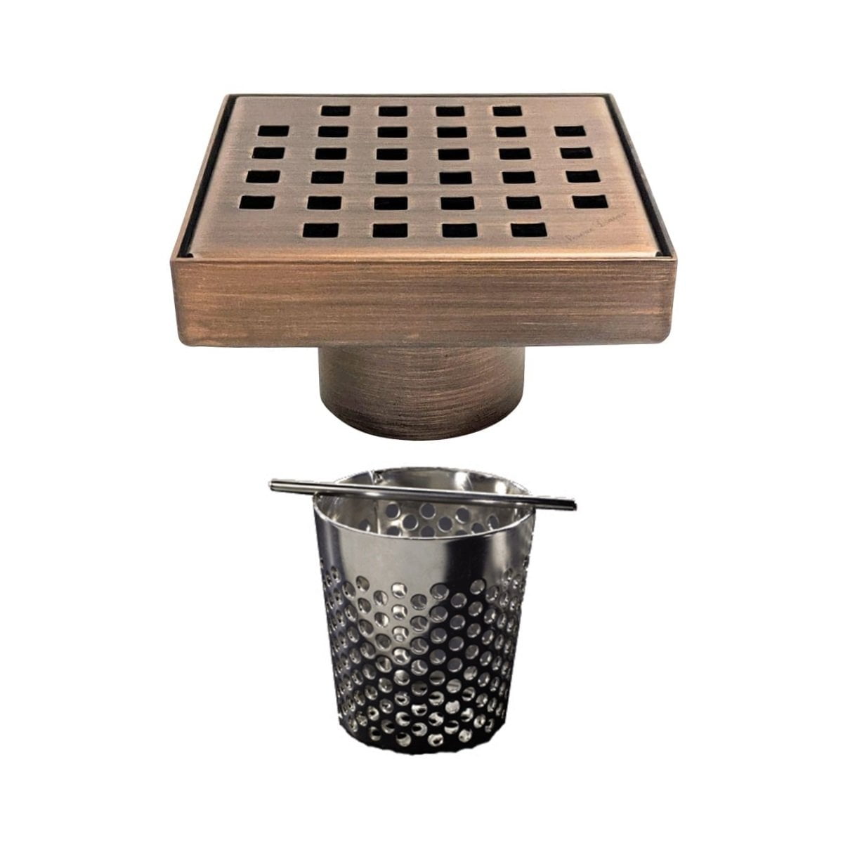 4 Inch Oil Rubbed Bronze Square Shower Drain with Hair Trap Set (4