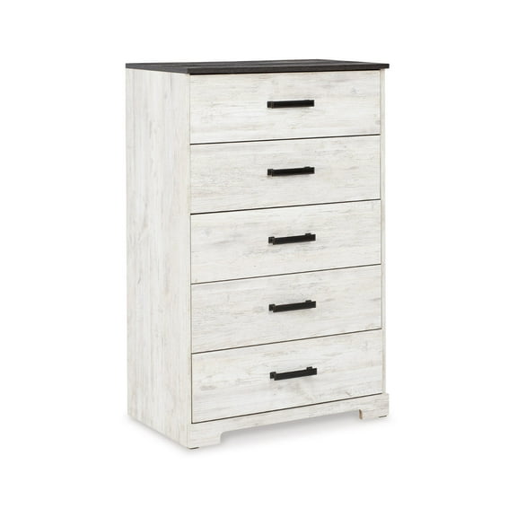 Signature Design by Ashley Shawburn Modern Farmhouse 5 Drawer Chest of Drawers, Two-Tone Whitewash