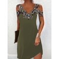 thumbnail image 1 of Elegant Floral V-Neck Dress Chic Cold-Shoulder Design Comfortable Versatile, 1 of 7
