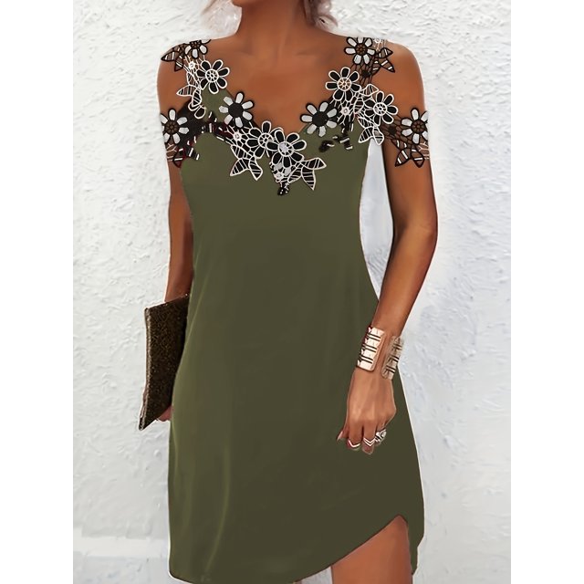 Elegant Floral V-Neck Dress Chic Cold-Shoulder Design Comfortable Versatile