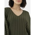 thumbnail image 4 of Absolutely Famous Women's V-Neck Striped Textured Dolman Sleeve Pullover, Sizes 1X-4X, 4 of 5