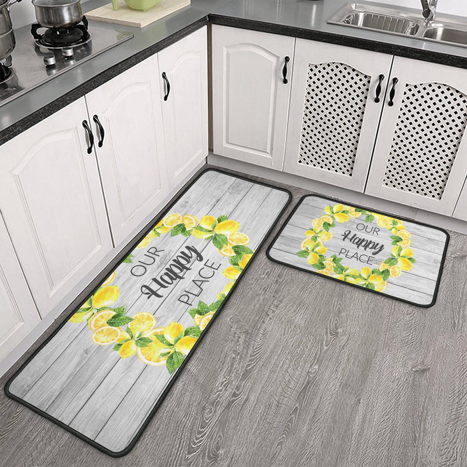 Our Happy Place Lemons Kitchen Rugs Set Of 2 NonSlip Kitchen Floor Rug