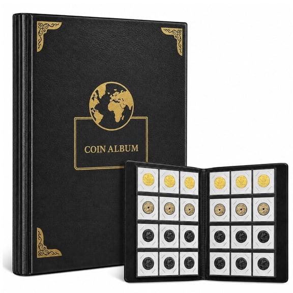 120 Pockets Coin Flip Holder Albums, 2x2 inches Coin Storage Books for Coin Cardboard Collection Holders, Collection Book Sleeves Supplies for Collectors- Black (Coin Flips not Included)