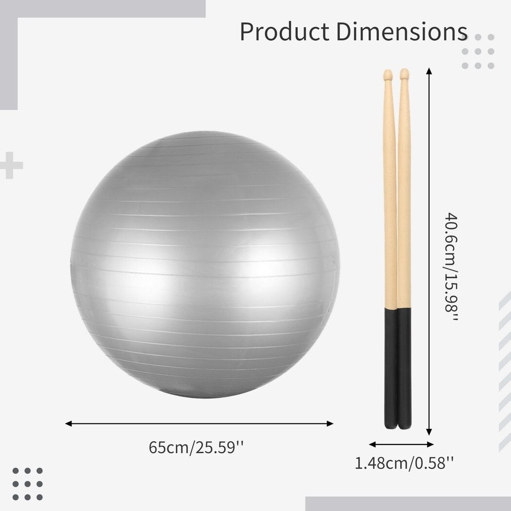 Cardio Drumming Equipment Set, Fitness Balance Ball with Pump & 3.2oz Sticks, Aerobic Exercise Ball for Workouts, Stability, Pilates, Yoga, Pregnancy Gymnastics