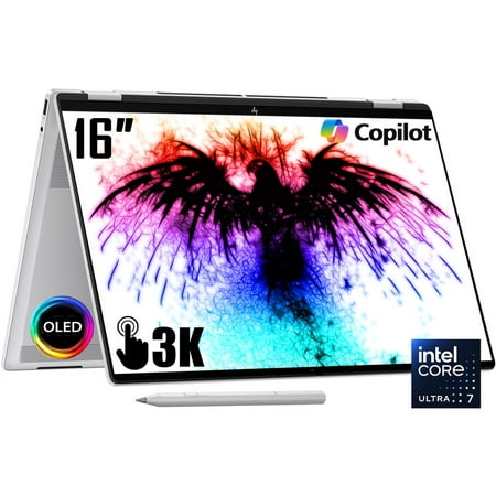 HP OmniBook 7 Flip 2-in-1 Copilot+ AI PC Laptop, 16" 3K OLED Touchscreen, Intel Evo Platform 8-Core Ultra 7 258V(>Ultra 9 185H), WiFi 7, Backlit KB, Win11 Home(32GB DDR5 RAM|1TB SSD)