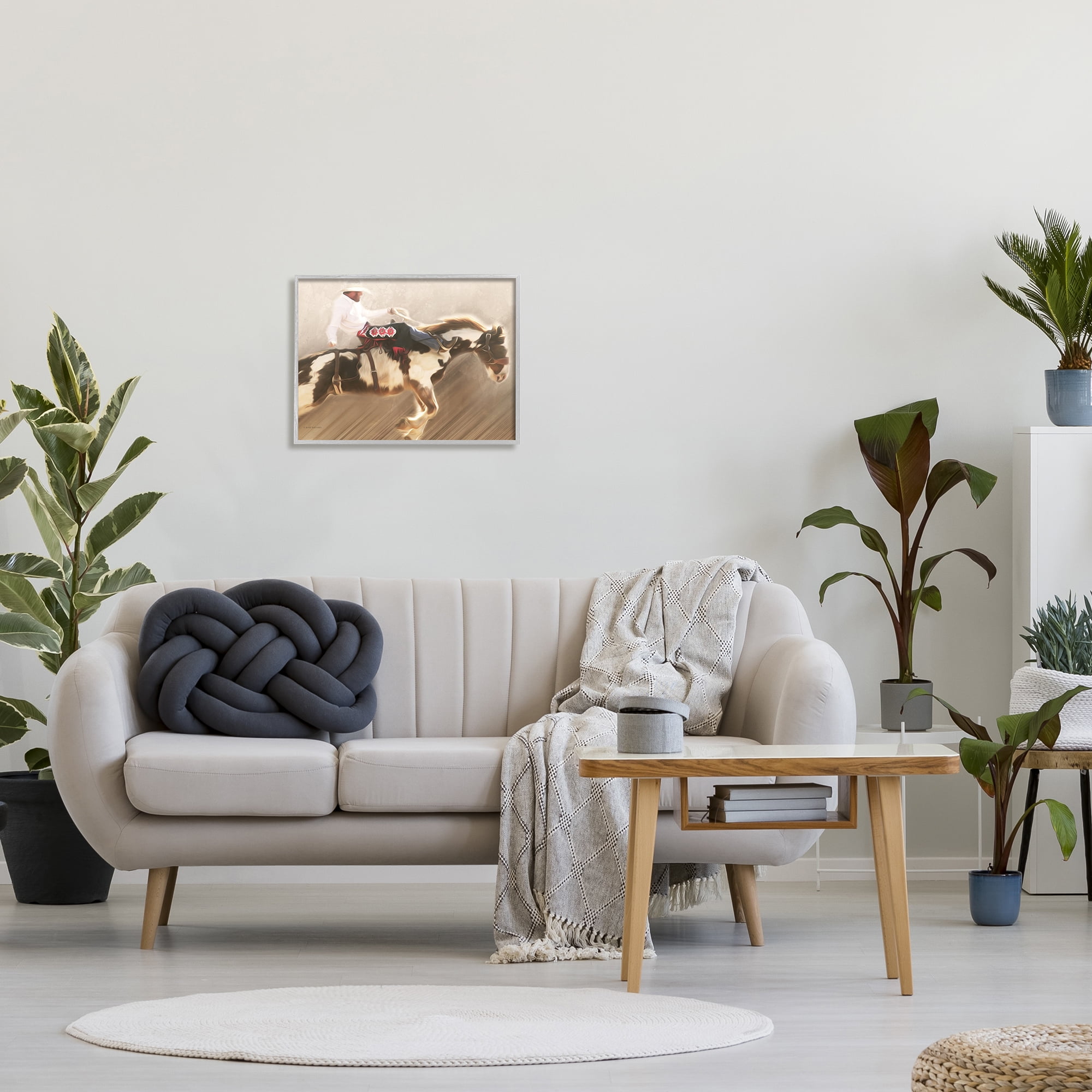 Stupell Industries Cowboy Riding Horse Animals & Insects Painting Gray Framed Art Print Wall Art, 20 x 16