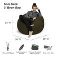 thumbnail image 2 of Sofa Sack Bean Bag Chair, Memory Foam Lounger with Microsuede Cover, Kids, 3 ft, Olive, 2 of 9