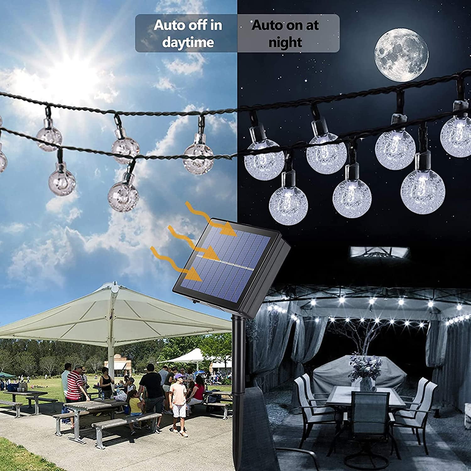 GooingTop Solar String Lights Outdoor Waterproof,30FT 60LED Crystal Globe Outside Solar Fairy Twinkle Lights for Garden Yard Pathway Patio Tree Landscape Lighting Decorative,White