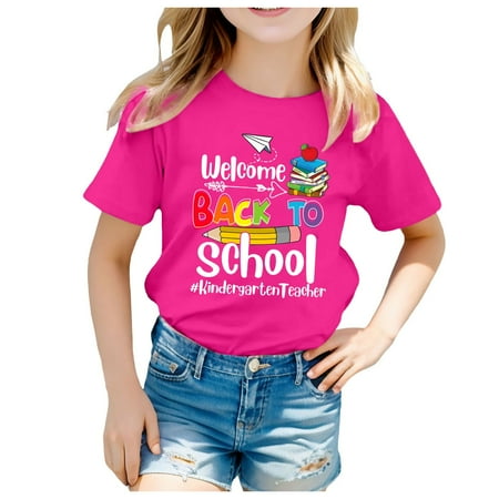 

Icvfdpl Child Shirts Back To School Printed Short Sleeve Round Neck Top Sun Swing Party T Shirt