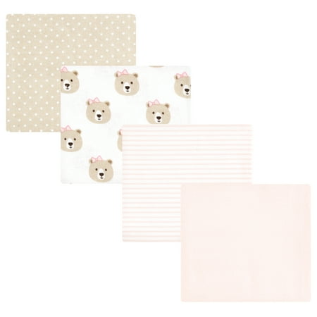 Luvable Friends Hudson Baby Flannel Receiving Blankets 4pk, Rosy Taupe Bear