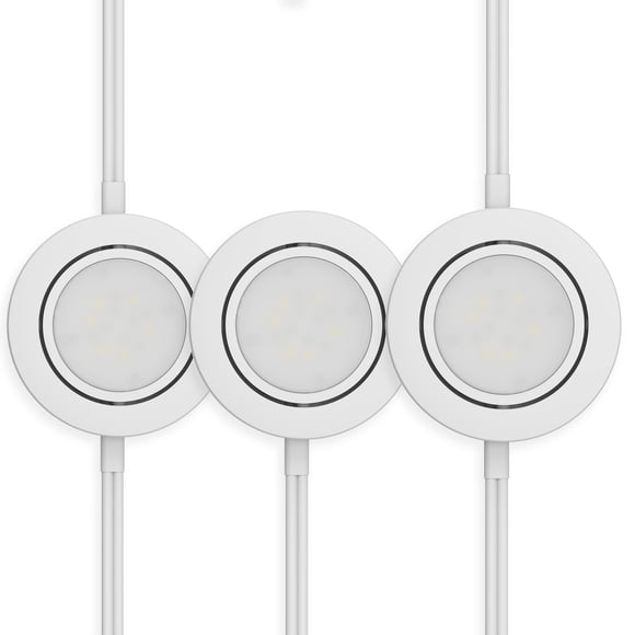 Getinlight LED Puck Lights 3-Pack, 2.75" Metal Housing, Wall-Dimmer Compatible, 2700K Warm White, White Finish, Plug-in or Hardwi