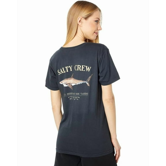 Salty Crew Women's Bruce Boyfriend Relaxed Fit Premium Tee T-Shirt (X-Small, Black Wash)
