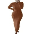thumbnail image 1 of Women Long Sleeve Knitted Dress Crochet Pattern Solid Ribbed Casual Dress, 1 of 5