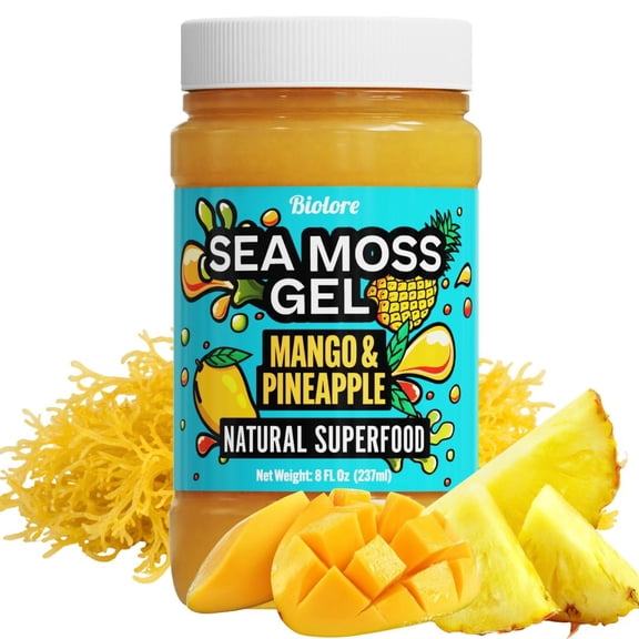 Biolore Superfood Natural Jam No Added Sugar | Mango Pineapple 8 oz | Jelly Spread with Sea Moss Gel & Fruit Purée | Vegan, GMO Free, Made in the USA