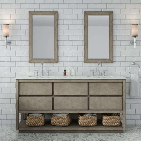 Water Creation Oakman 72" Double Sink Vanity w/ Chrome Faucets & Mirrors in Oak
