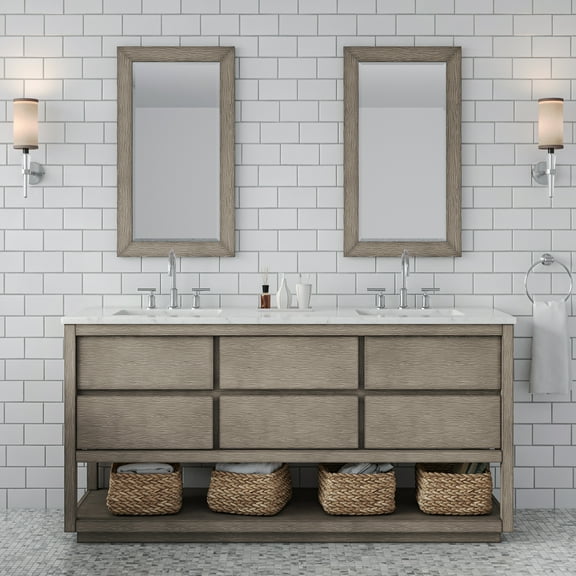 Water Creation Oakman 72" Double Sink Vanity with Chrome Faucets in Gray Oak