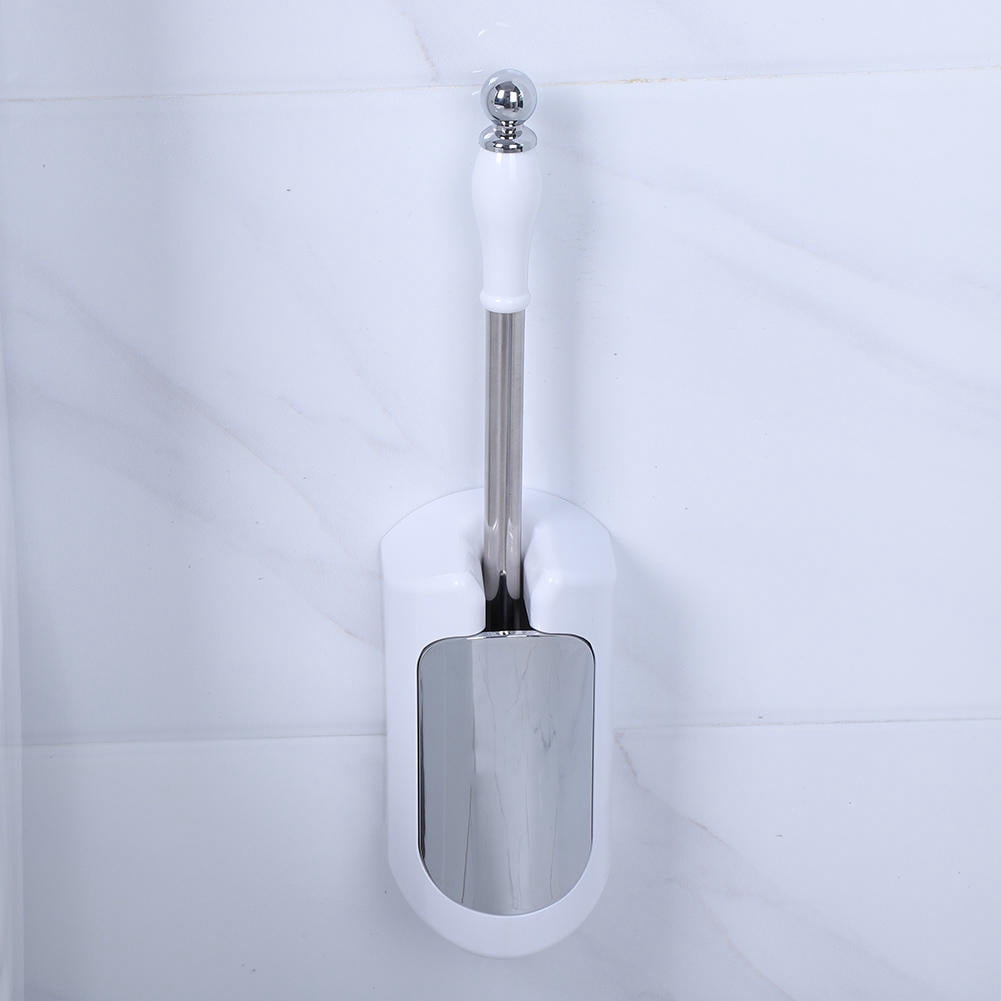 BIMZUC Premium Toilet Brush & Holder Set – Durable Stainless Steel Handle, Thick Plastic Bristles, Detachable Brush Head, Wall‑Mounting Adhesive, White